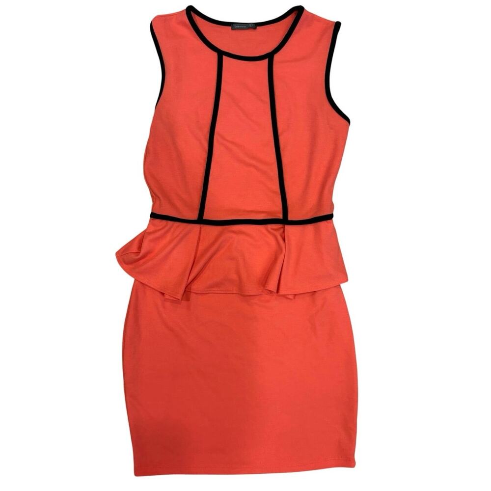 Woman's Soprano Peplum Body Con Dress Sleeveless Coral Black Stretchy Size Large